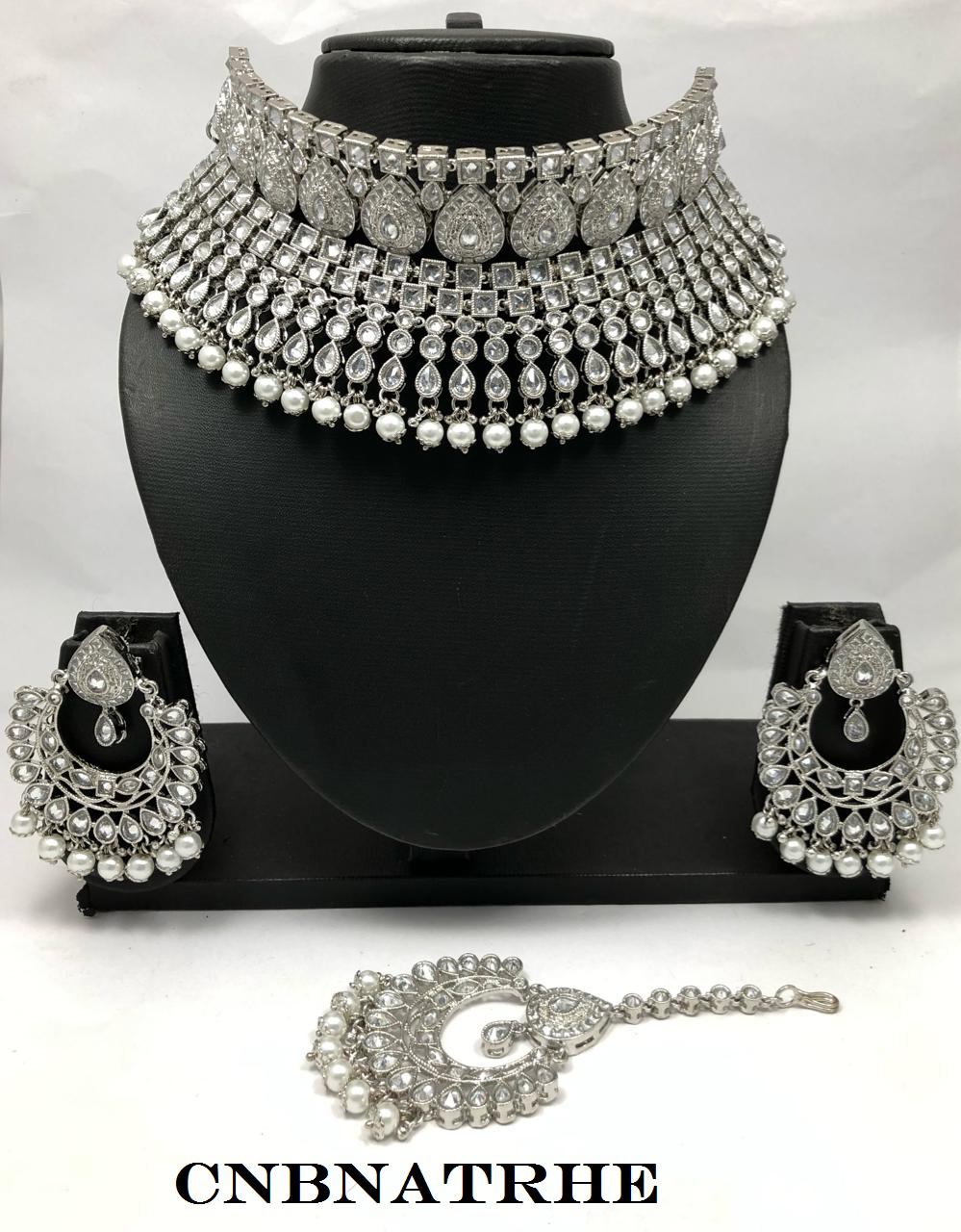Silver Indian Bollywood Necklace Set 